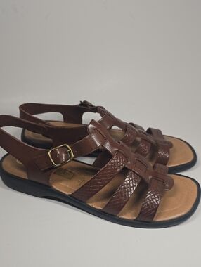 The Leather Collection Womens Brown Woven Leather Fisherman Sandals Size 7.5